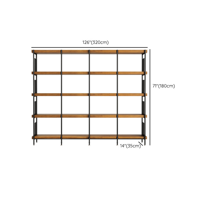 Contemporary Metal Open Back Bookshelf Solid Wood Bookcase for Office