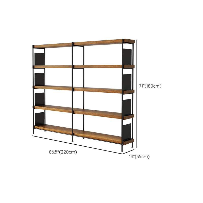 Contemporary Metal Open Back Bookshelf Solid Wood Bookcase for Office