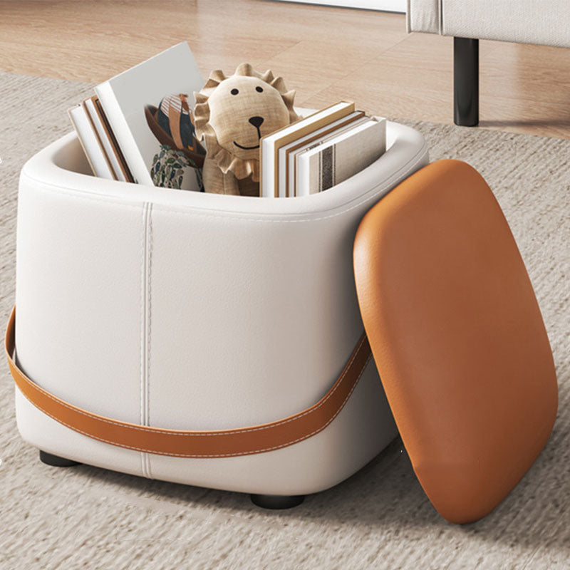 Modern Pouf Ottoman Fabric Upholstered Solid Color Portable Square Ottoman with Storage