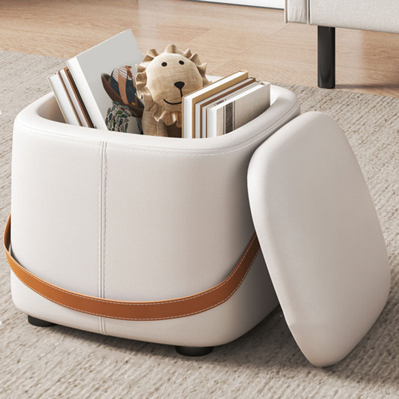 Modern Pouf Ottoman Fabric Upholstered Solid Color Portable Square Ottoman with Storage