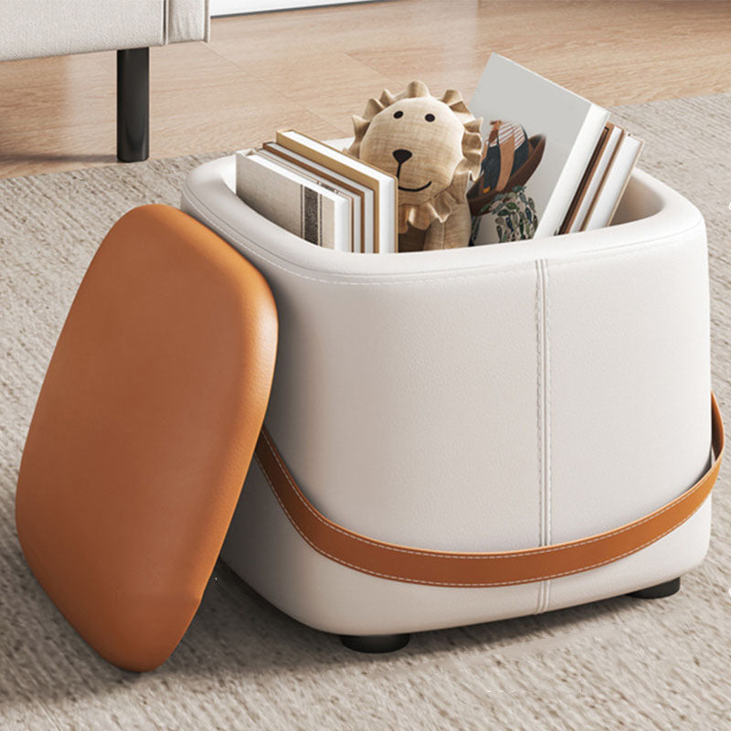 Modern Pouf Ottoman Fabric Upholstered Solid Color Portable Square Ottoman with Storage