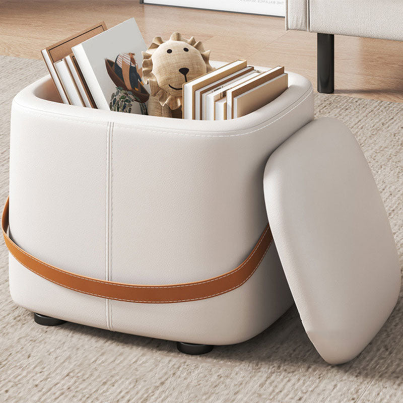 Modern Pouf Ottoman Fabric Upholstered Solid Color Portable Square Ottoman with Storage