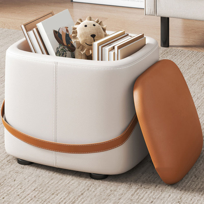 Modern Pouf Ottoman Fabric Upholstered Solid Color Portable Square Ottoman with Storage