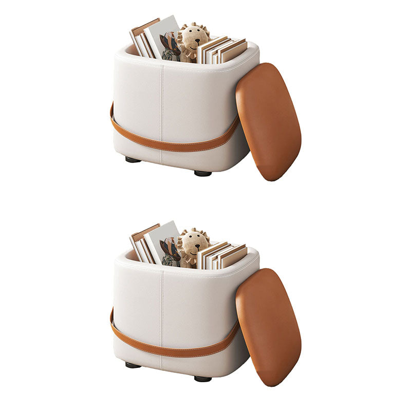 Modern Pouf Ottoman Fabric Upholstered Solid Color Portable Square Ottoman with Storage