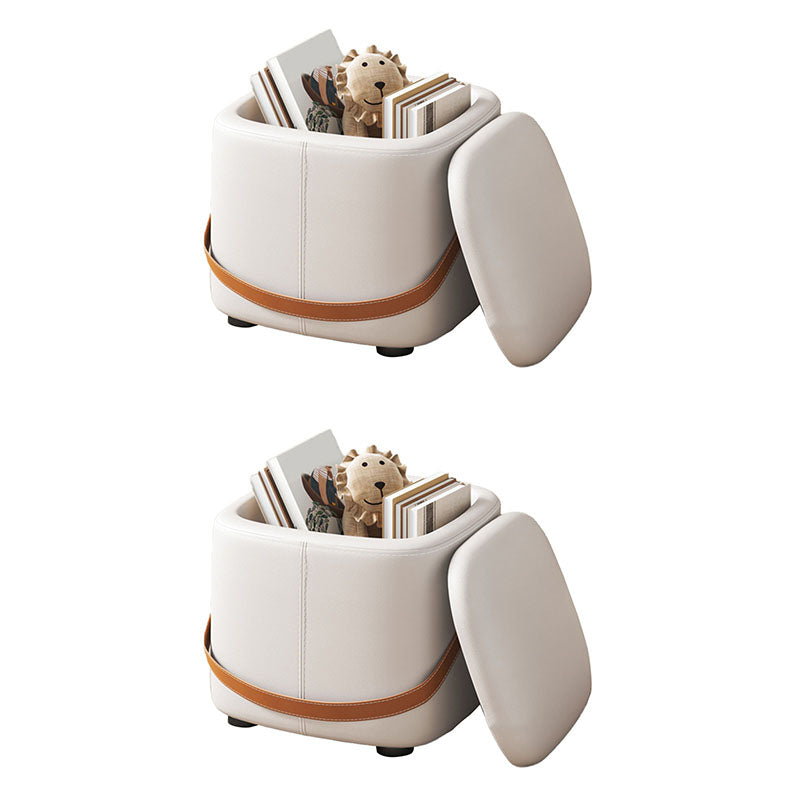 Modern Pouf Ottoman Fabric Upholstered Solid Color Portable Square Ottoman with Storage