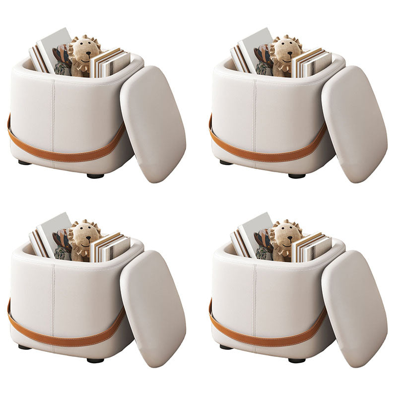 Modern Pouf Ottoman Fabric Upholstered Solid Color Portable Square Ottoman with Storage