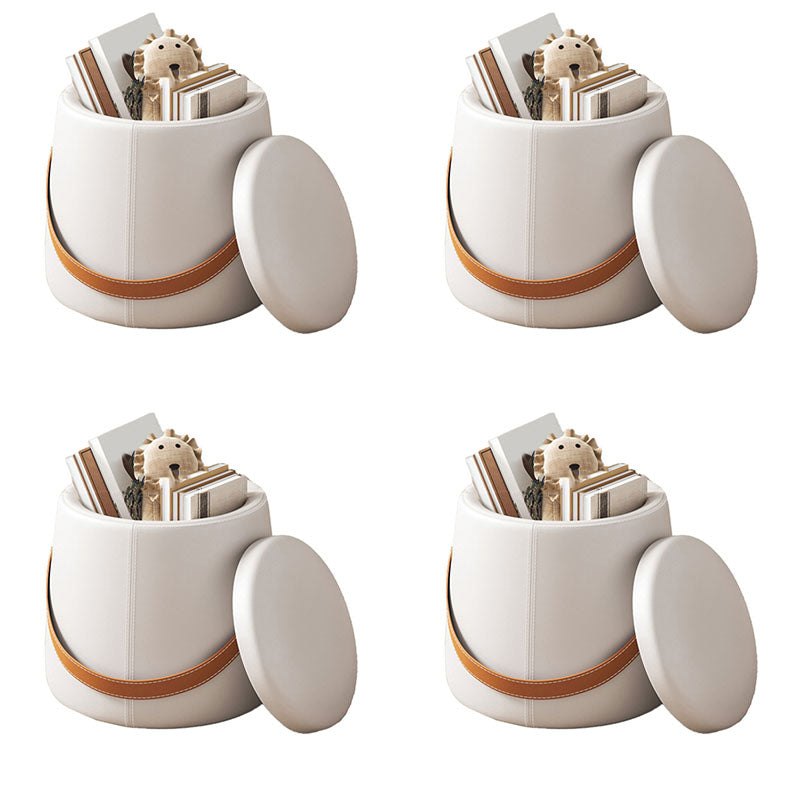 Modern Pouf Ottoman Fabric Upholstered Solid Color Portable Square Ottoman with Storage