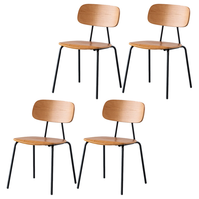 Modern Style Dining Chair Wooden Open Back Side Chair with Metal Base