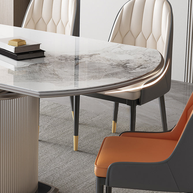 Stone Tabletop Round Extendable Dining Table in White with Storage