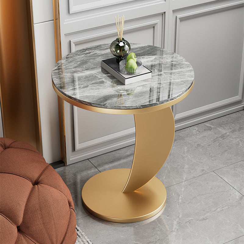 Contemporary Round Stone Top Sofa Side Accent Table for Living Room