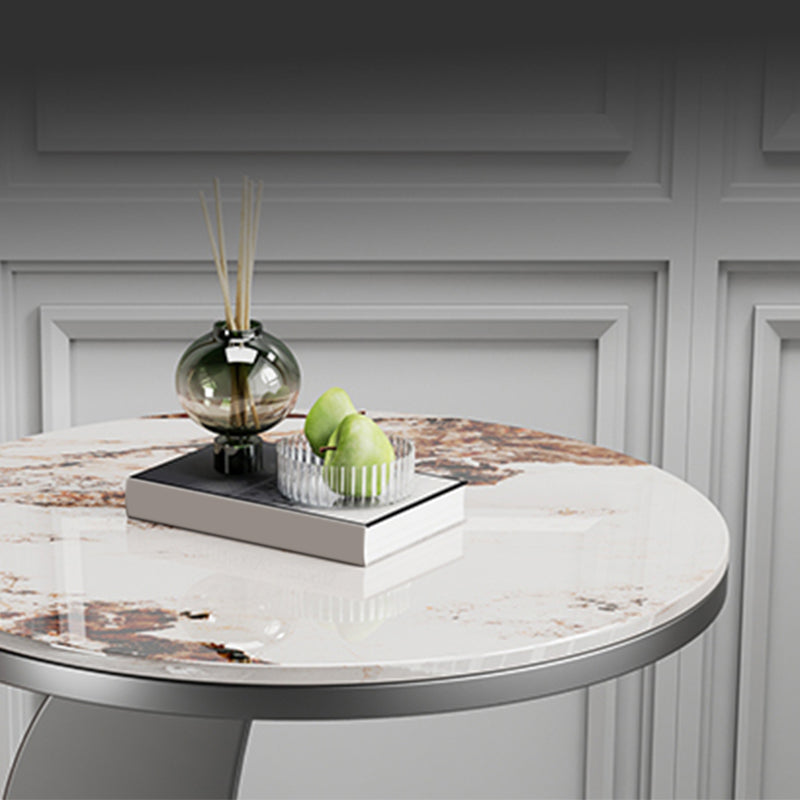 Contemporary Round Stone Top Sofa Side Accent Table for Living Room