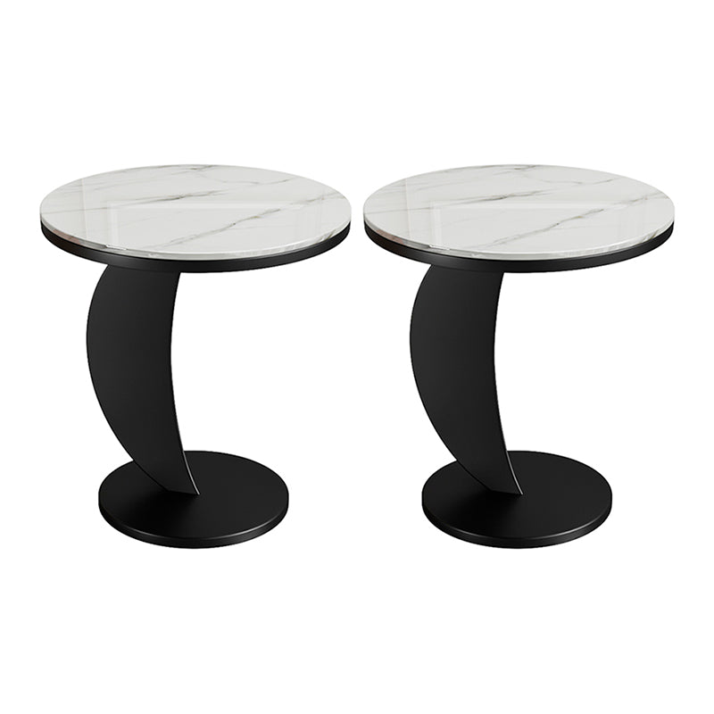Contemporary Round Stone Top Sofa Side Accent Table for Living Room