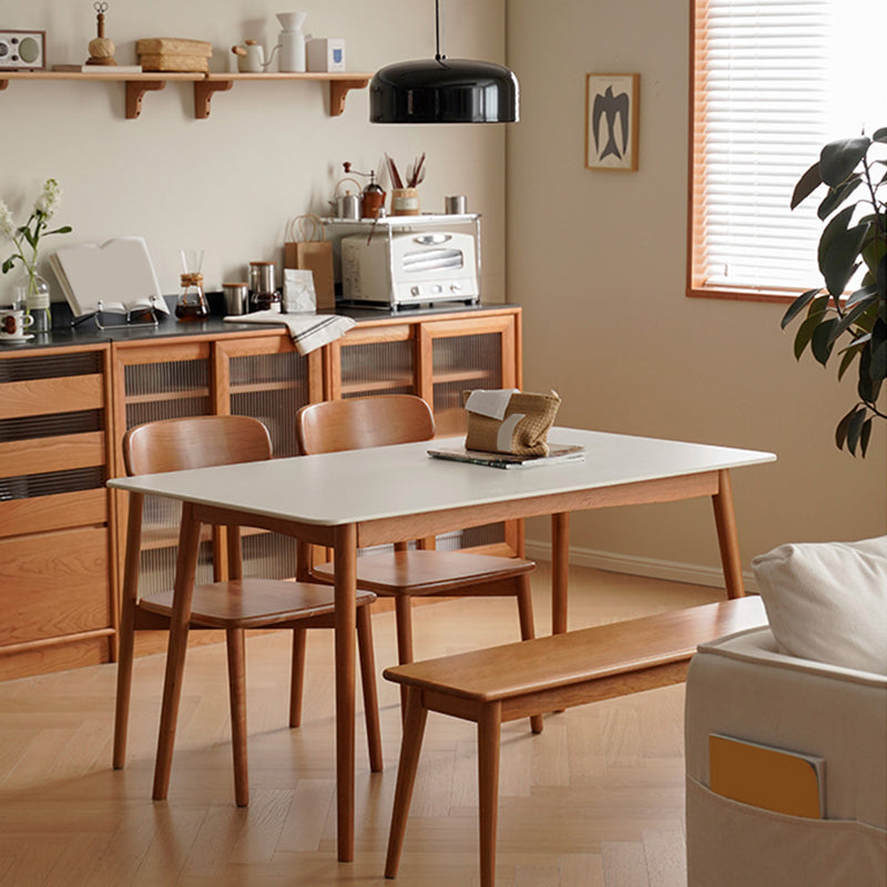 Contemporary Rectangular White and Black Stone Dining Table with Legs