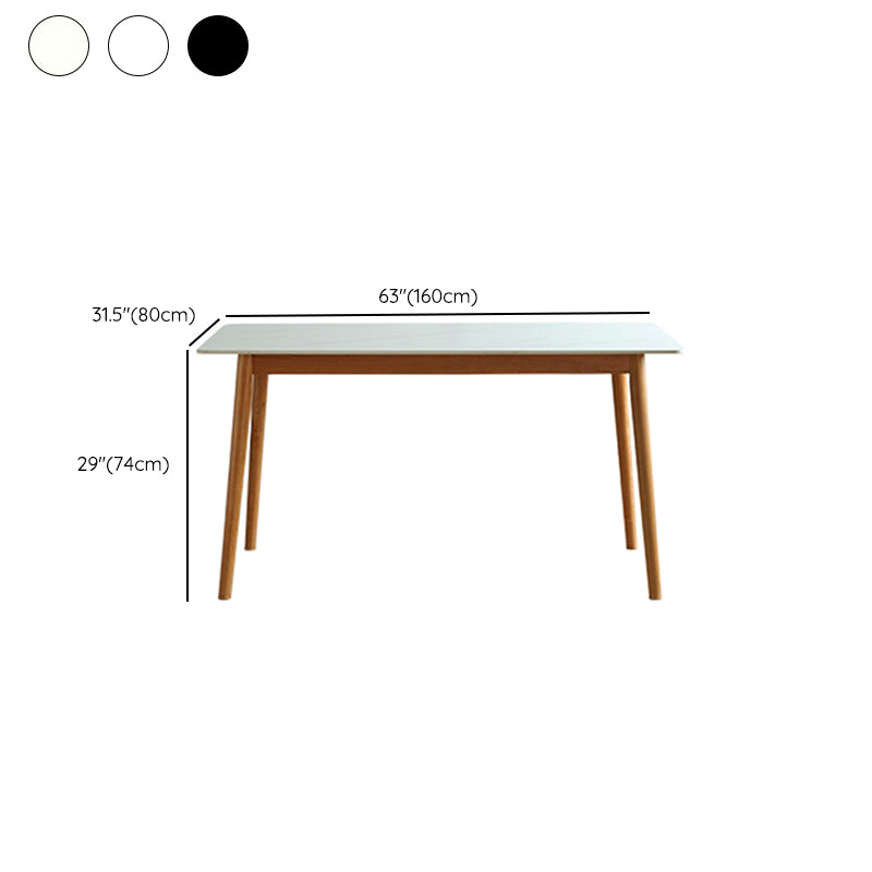 Contemporary Rectangular White and Black Stone Dining Table with Legs