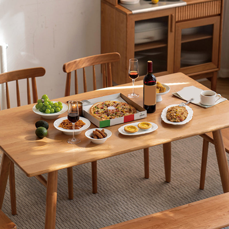 Contemporary Rectangular Dining Table Brown Solid Wood Table Top