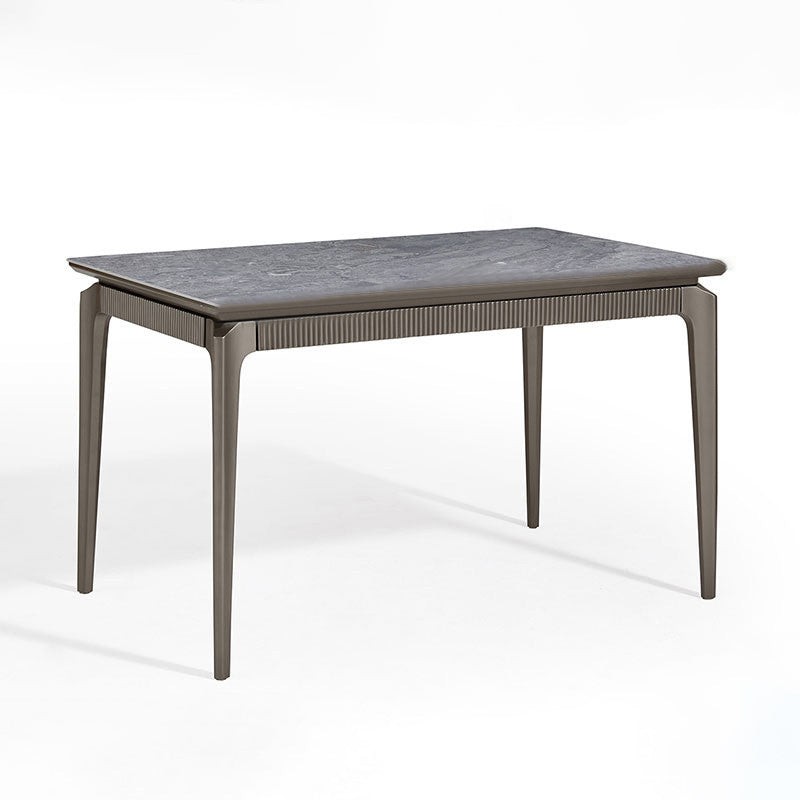 Gray Contemporary Rectangular Stone Dining Table with Solid Wood Legs