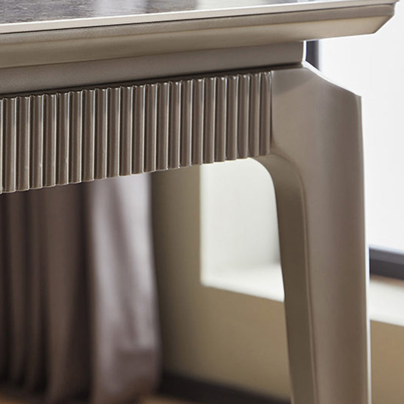 Gray Contemporary Rectangular Stone Dining Table with Solid Wood Legs
