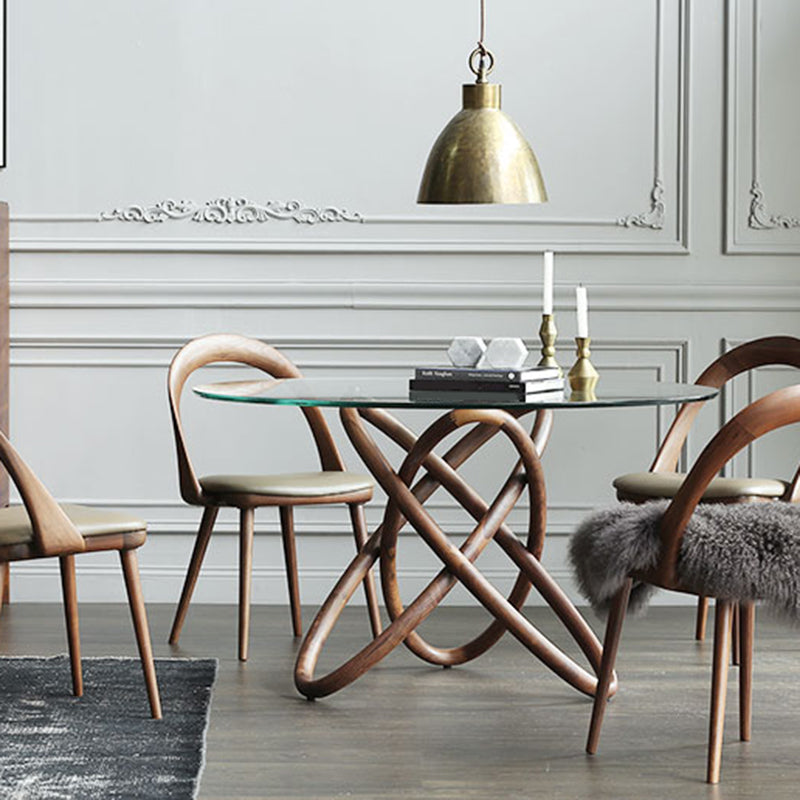 Modern Round Glass Clear Top Dining Table with Single Pedestal