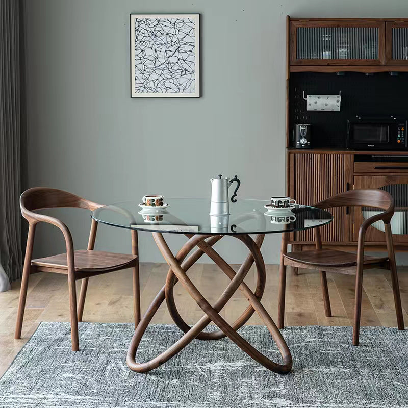 Modern Round Glass Clear Top Dining Table with Single Pedestal