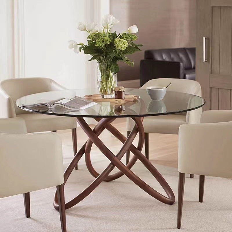 Modern Round Glass Clear Top Dining Table with Single Pedestal