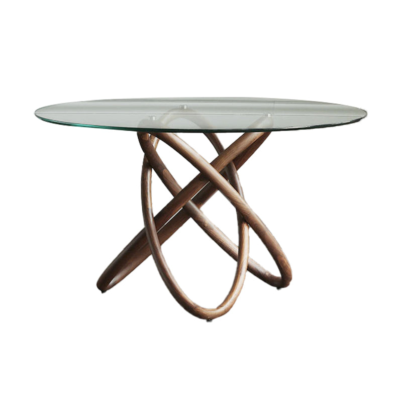 Modern Round Glass Clear Top Dining Table with Single Pedestal