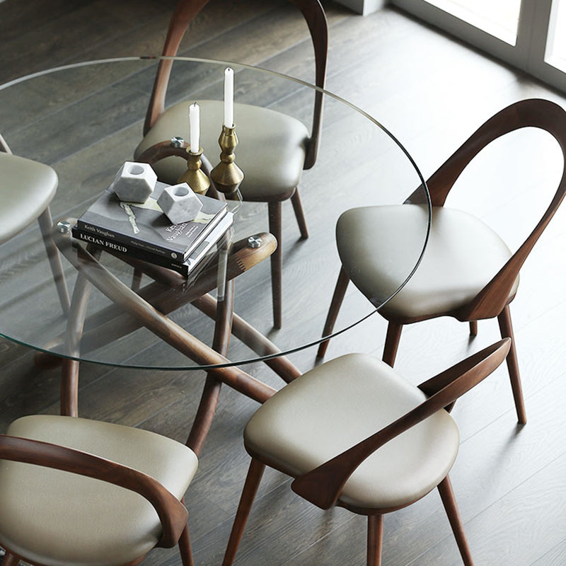 Modern Round Glass Clear Top Dining Table with Single Pedestal