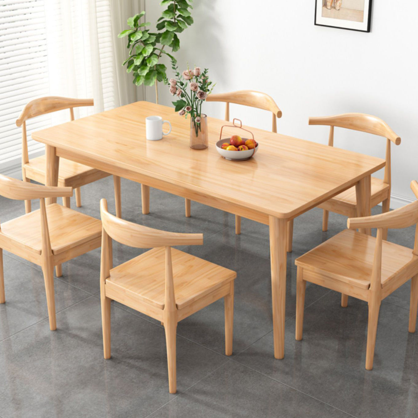 Modern Rectangular Natural Rubberwood Dining Table with 4 Legs