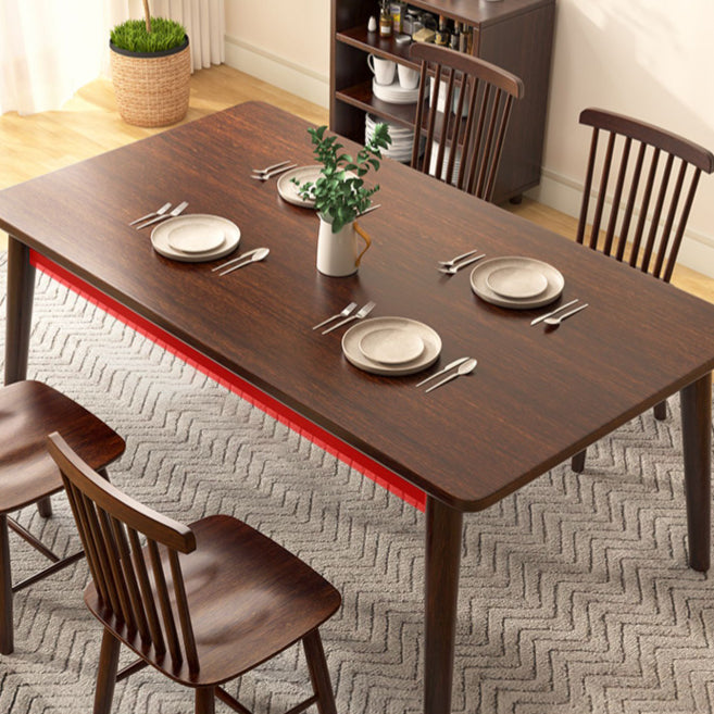 Modern Brown Rubberwood Top Dining Table with 4 Solid Wood Legs