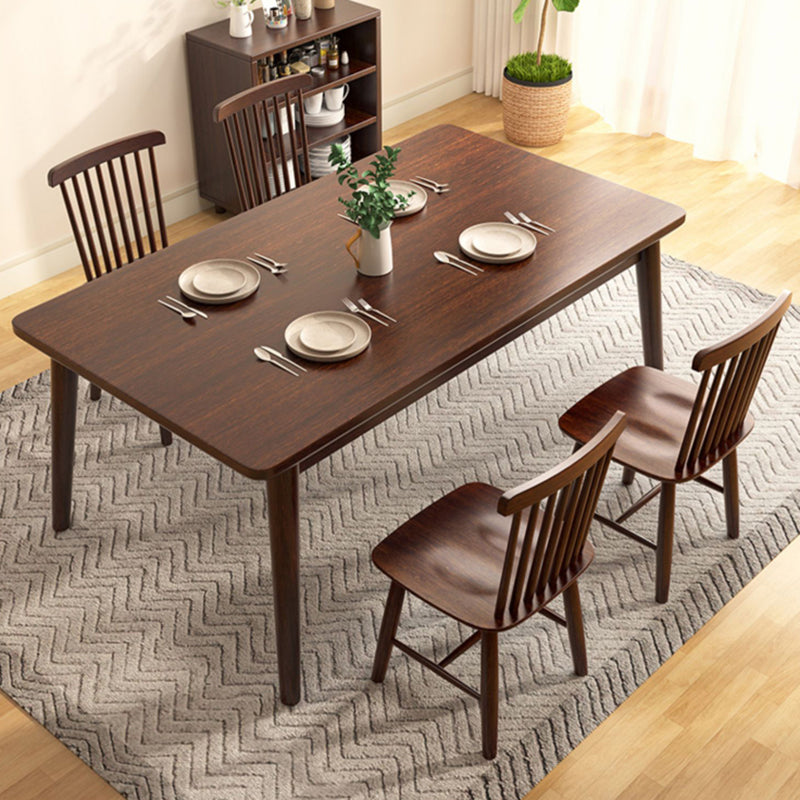 Modern Brown Rubberwood Space Saving Dining Table with 4 Legs