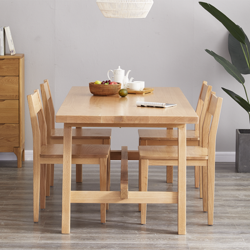 Modern Rectangular Light Brown Solid Wood Dining Table with Trestle