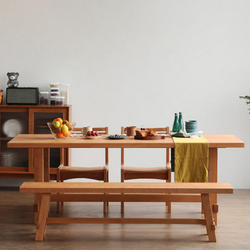 Contemporary Rectangular Solid Wood Tabletop Dining Table with Trestle