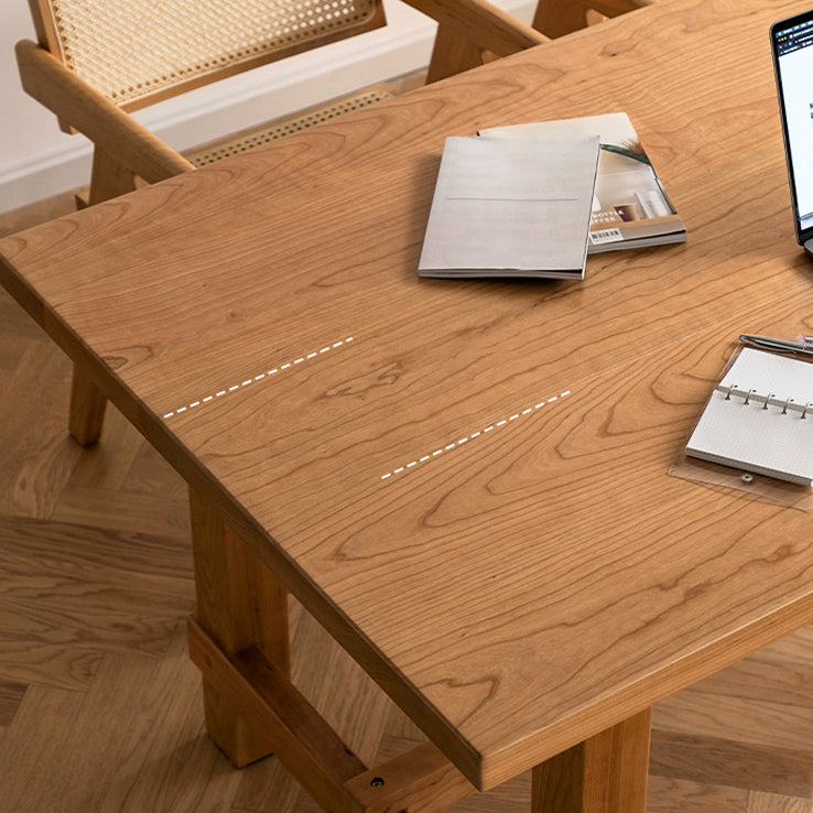 Contemporary Rectangular Solid Wood Tabletop Dining Table with Trestle