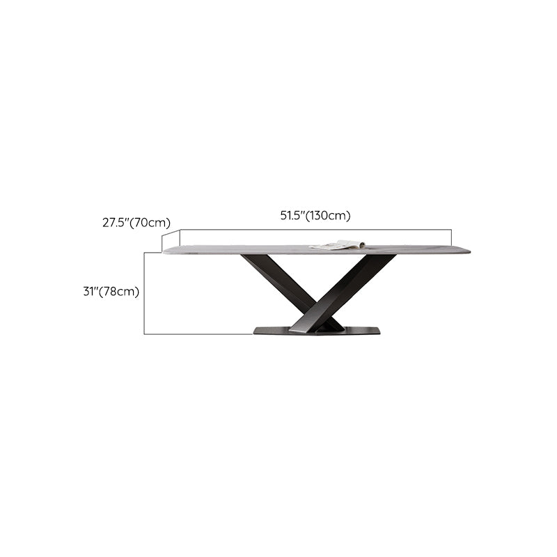 Modern Stone Top White Rectangular Dining Table with Black X-Base