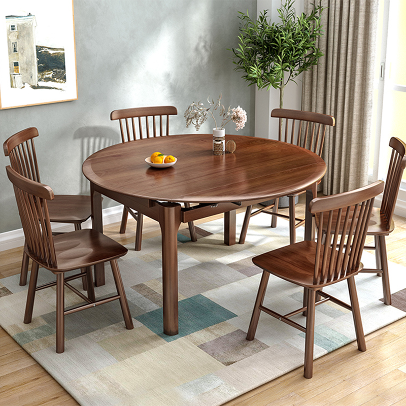 Modern Round Rubberwood Retractable Dining Table with 4 Legs