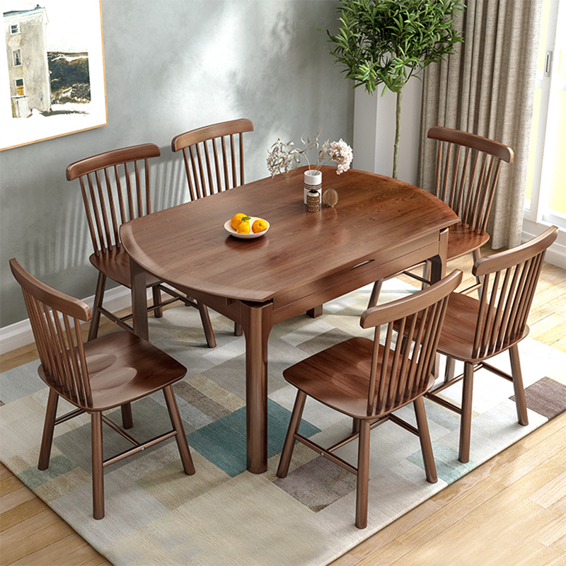 Modern Round Rubberwood Retractable Dining Table with 4 Legs
