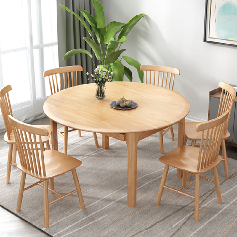 Modern Round Rubberwood Retractable Dining Table with 4 Legs