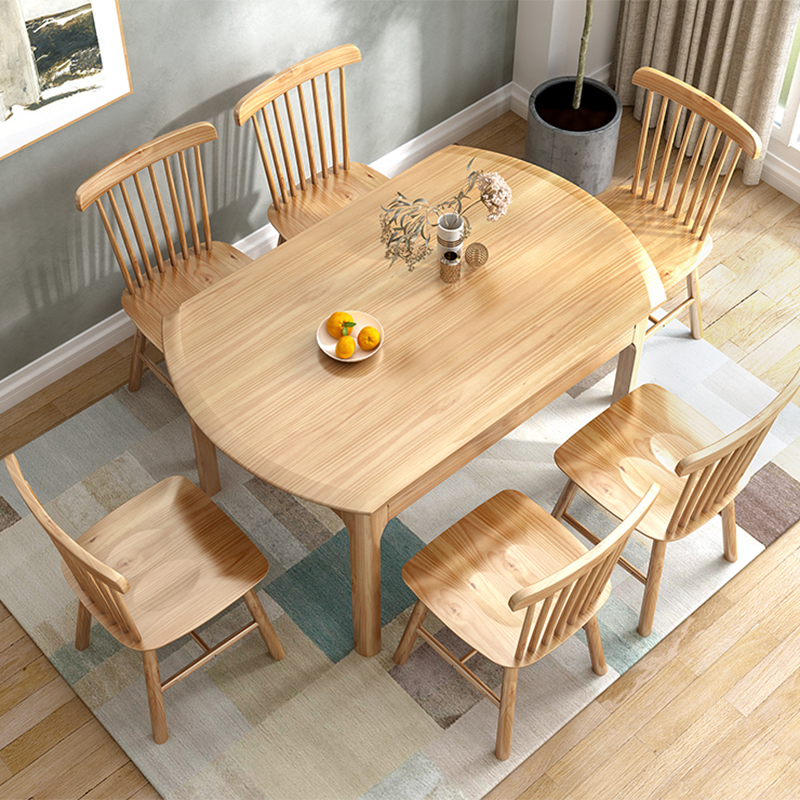 Modern Round Rubberwood Retractable Dining Table with 4 Legs