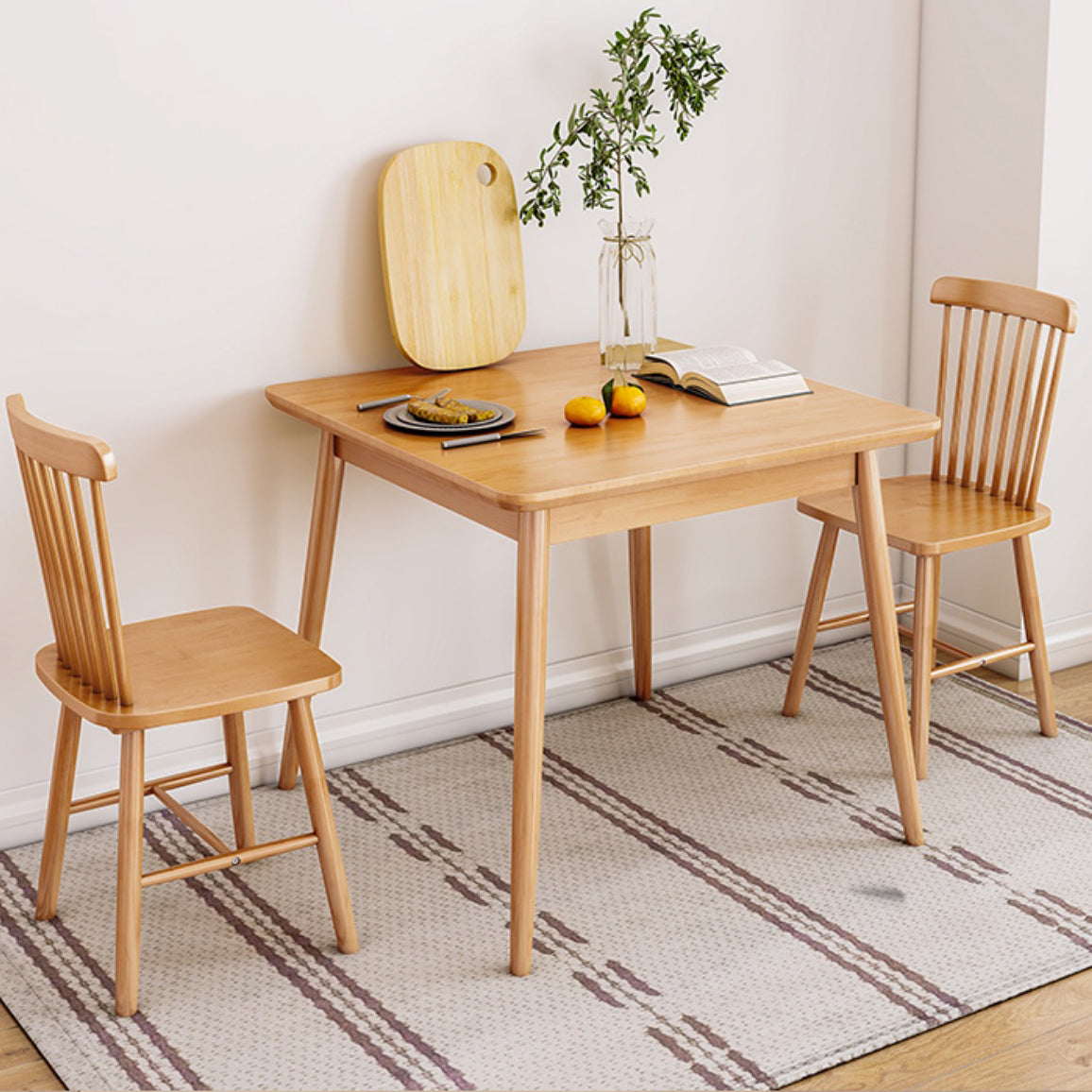 Modern Square Natural Rubberwood Space Saving Dining Table with 4 Legs
