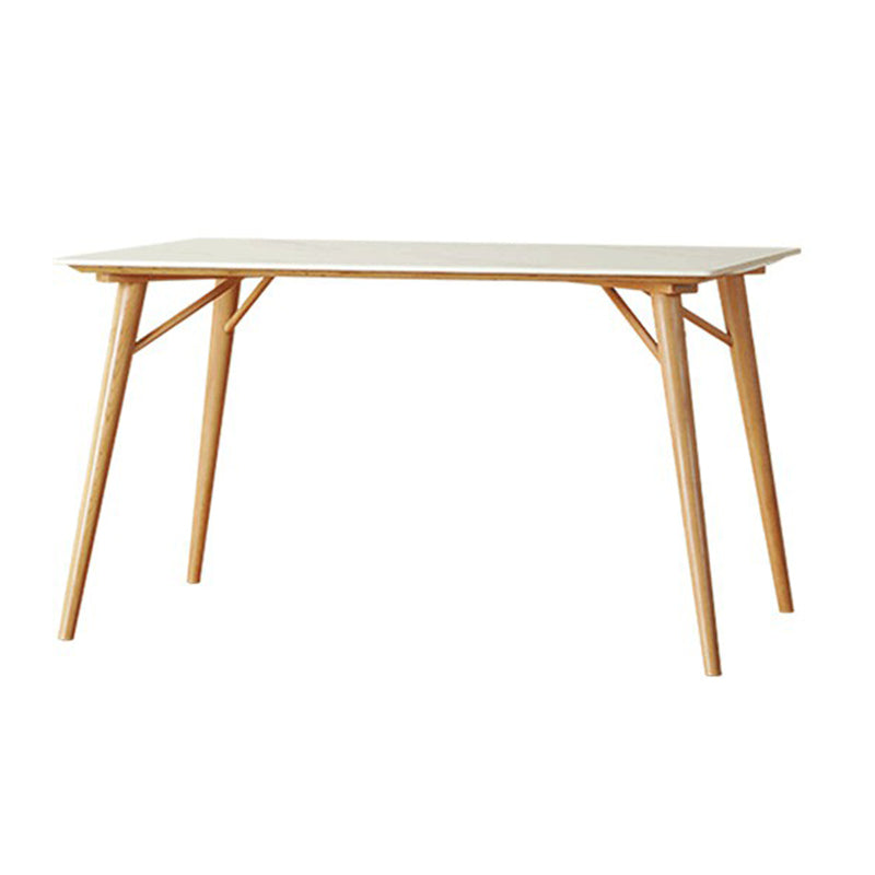 Contemporary White Rectangular Dining Table with Solid Wood Legs