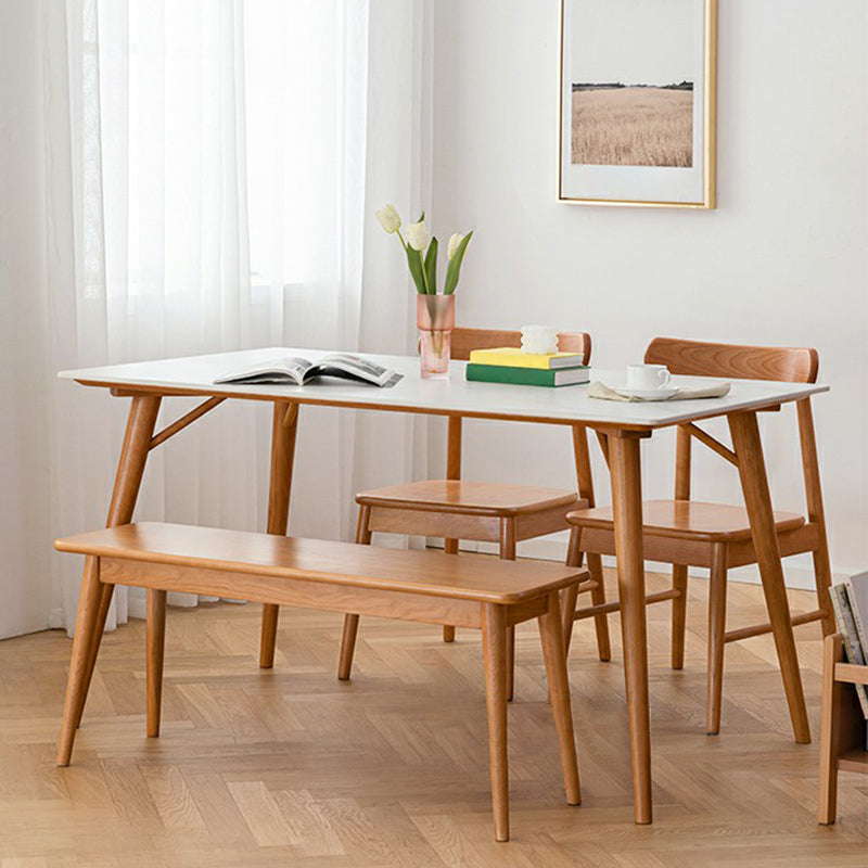 Contemporary White Rectangular Dining Table with Solid Wood Legs