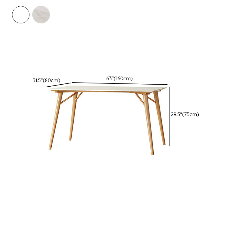 Contemporary White Rectangular Dining Table with Solid Wood Legs