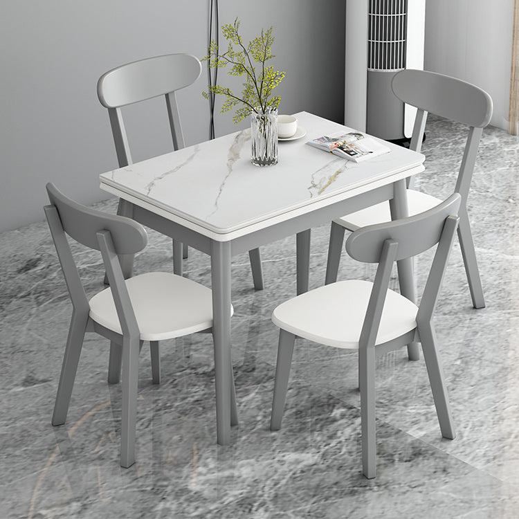 Modern Tempered Stone Top Dining Room Set 4 Legs Base for Kitchen