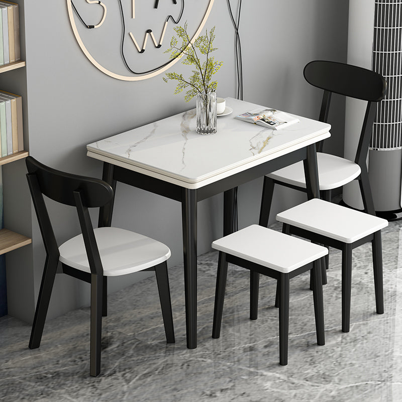 Modern Tempered Stone Top Dining Room Set 4 Legs Base for Kitchen