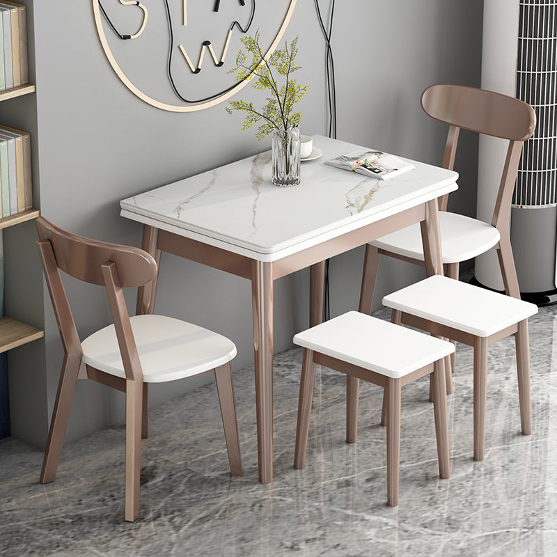 Modern Tempered Stone Top Dining Room Set 4 Legs Base for Kitchen