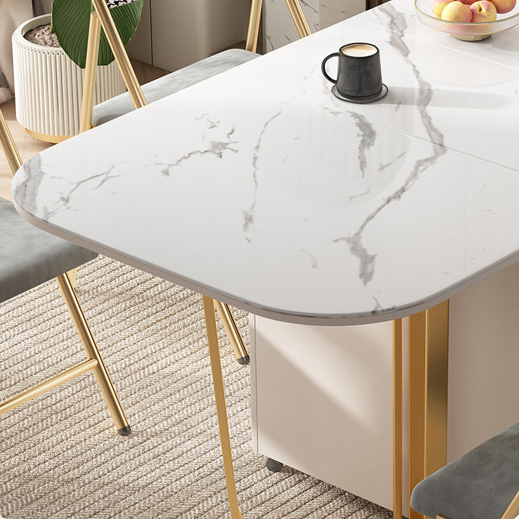1/3/5 Piece Rectangle Shape Stone Top Dining Room Furniture Set