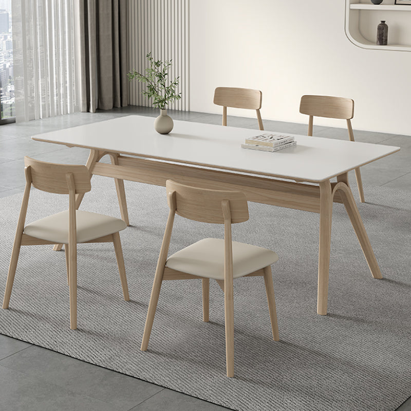 Contemporary Sintered Stone Top Ash Wood Base Dining Table with Chairs