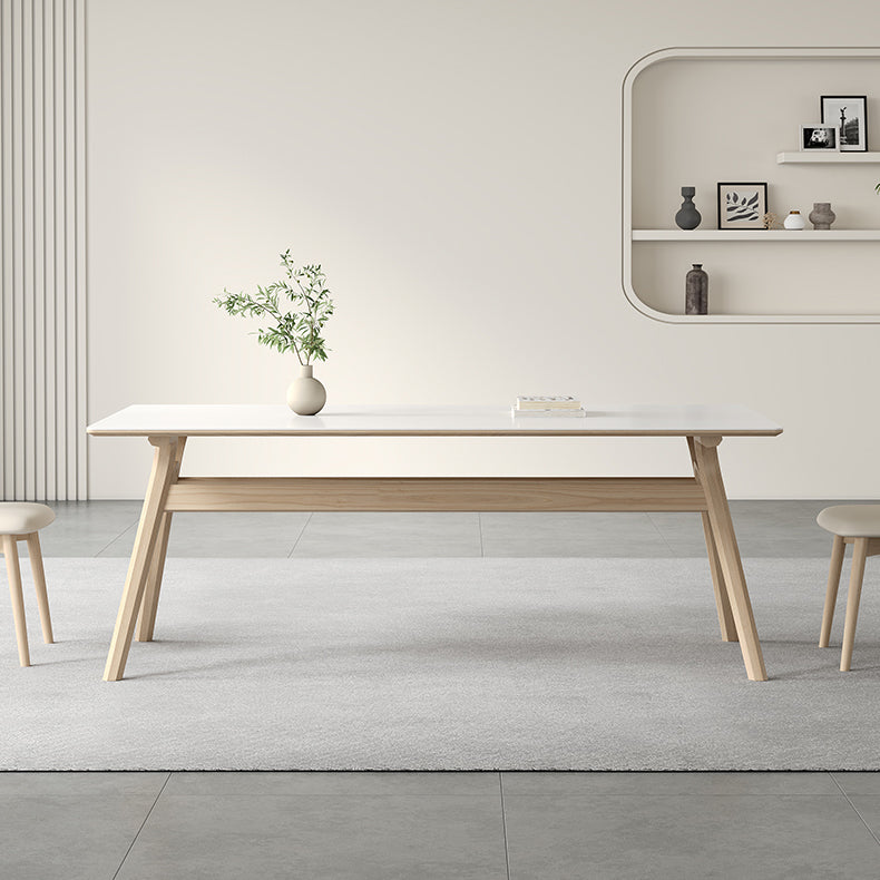 Contemporary Sintered Stone Top Ash Wood Base Dining Table with Chairs