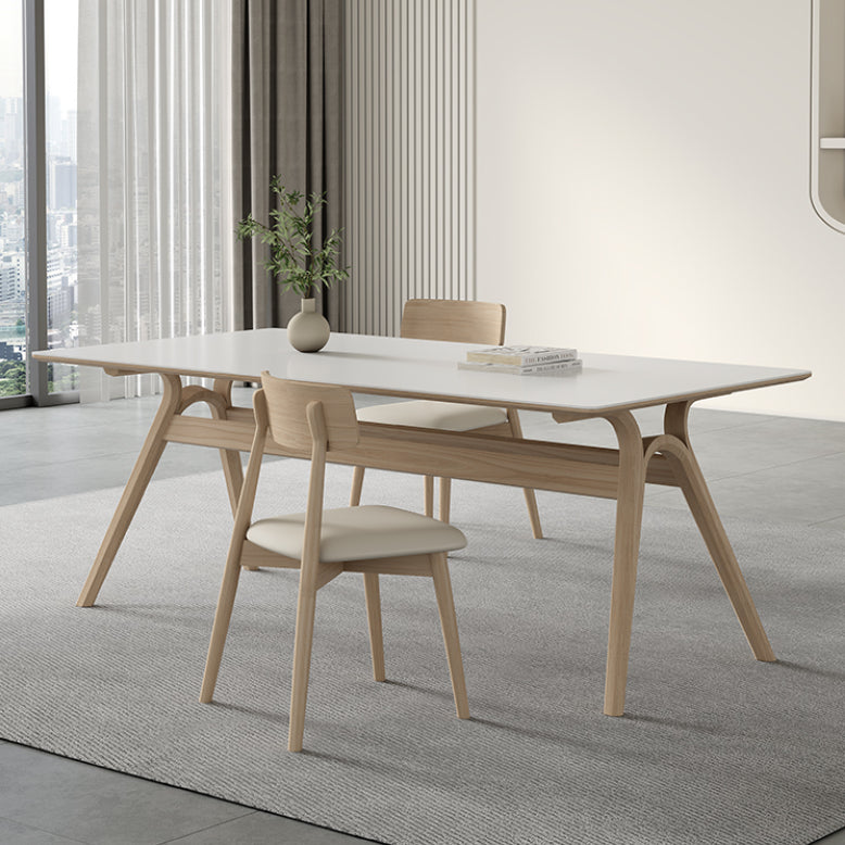 Contemporary Sintered Stone Top Ash Wood Base Dining Table with Chairs