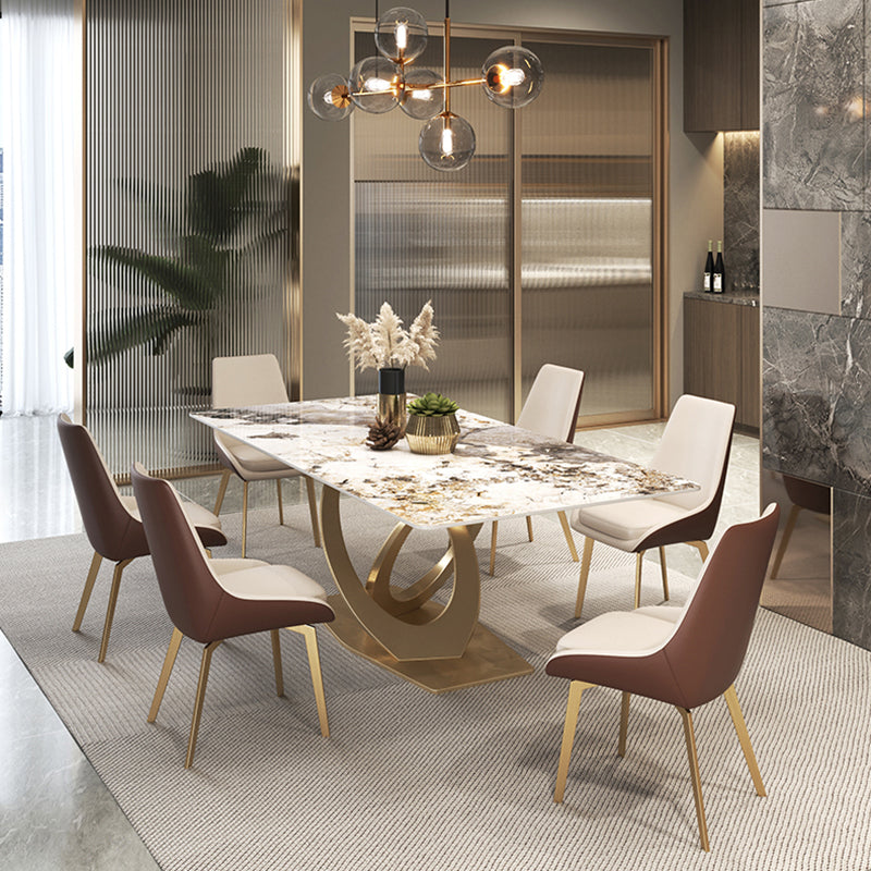 Glam Style Sintered Stone Top Metal Base Dining Table with Chairs