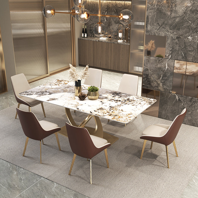 Glam Style Sintered Stone Top Metal Base Dining Table with Chairs